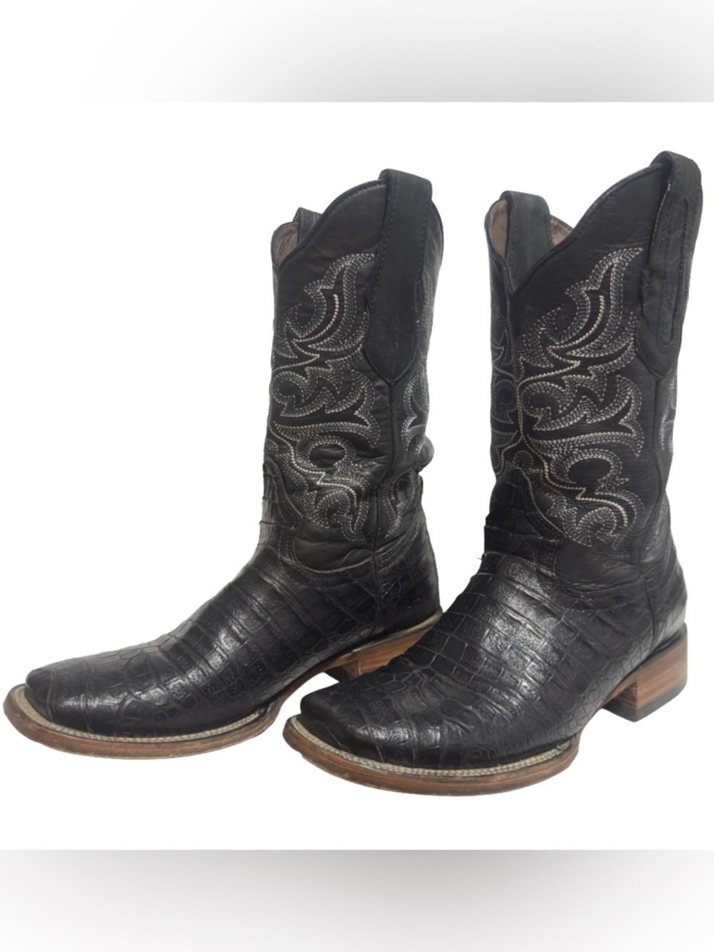 El Vaquero Elegante Demond Negro Black Croc Embossed Cowboy Boots 6.5
